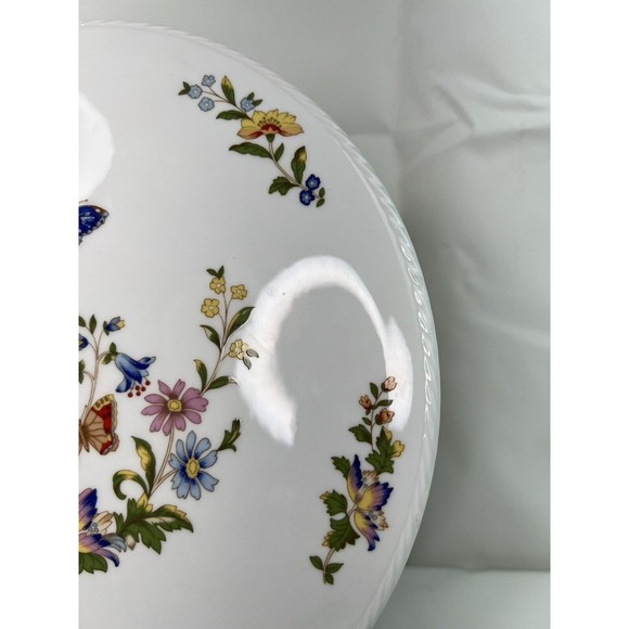 Aynsley Cottage Garden Butterfly Serving Cake Plate Rope Edge 10.5” Bone China - Picture 6 of 7